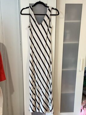 LOFT Black and White Diagonal Stripe Maxi Dress
